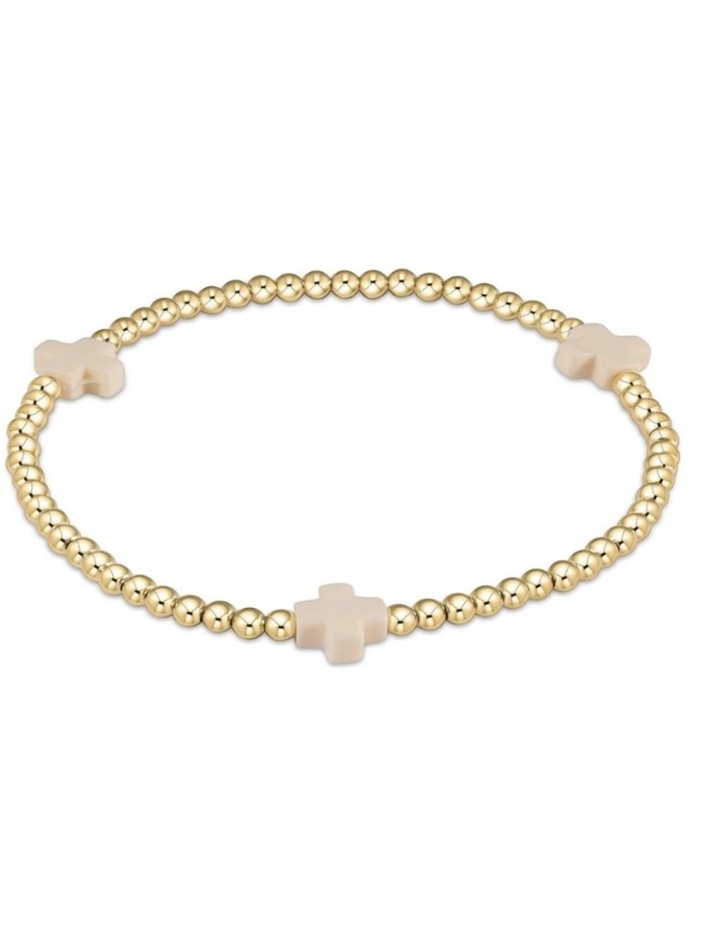 New Enewton Signature Cross Off-white 14kt Gold-filled 3mm Bead Stack Bracelet